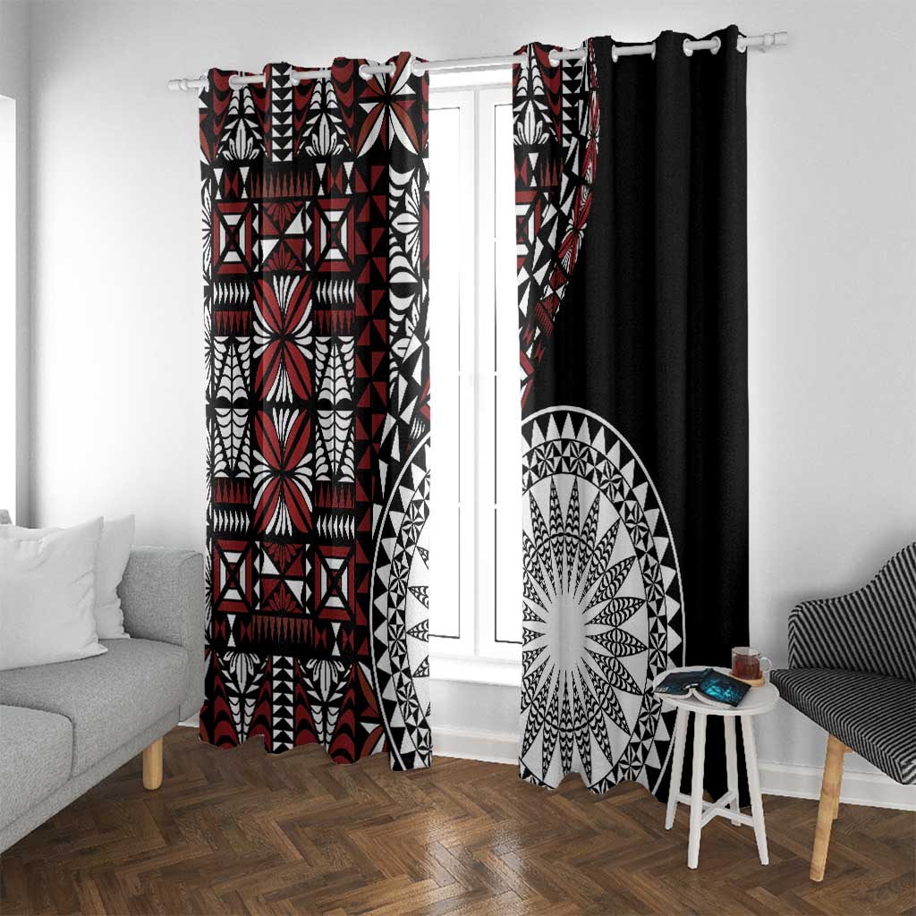 Red Tongan Ngatu Fonulei Pattern Window Curtain LT9 With Grommets Red - Polynesian Pride