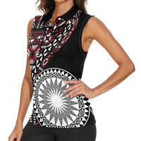 Red Tongan Ngatu Fonulei Pattern Women Sleeveless Polo Shirt