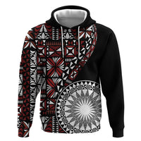 Red Tongan Ngatu Fonulei Pattern Zip Hoodie