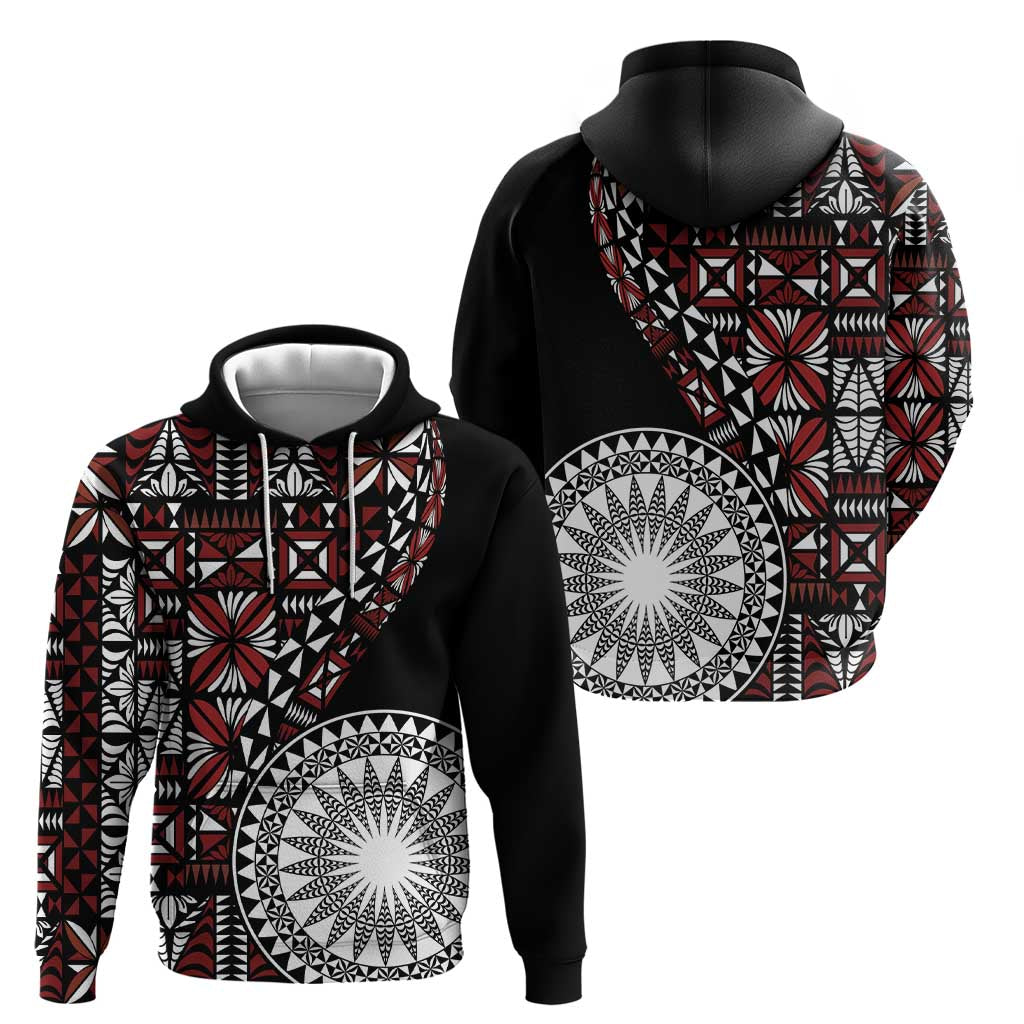 Red Tongan Ngatu Fonulei Pattern Zip Hoodie