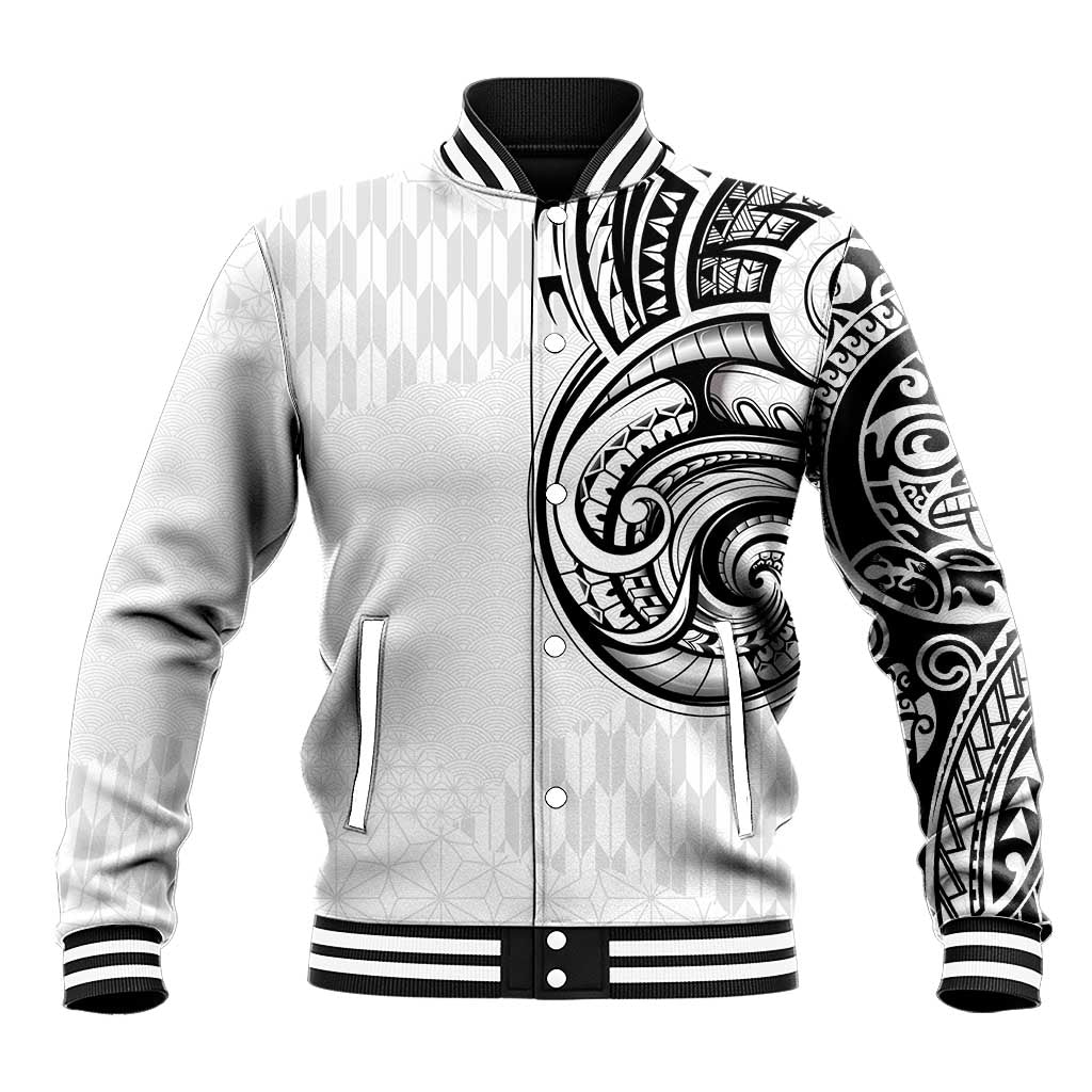 Hawaii and Japanese Culture Personalised Baseball Jacket With Polynesian Tribal Tattoo Style LT9 Unisex White - Polynesian Pride