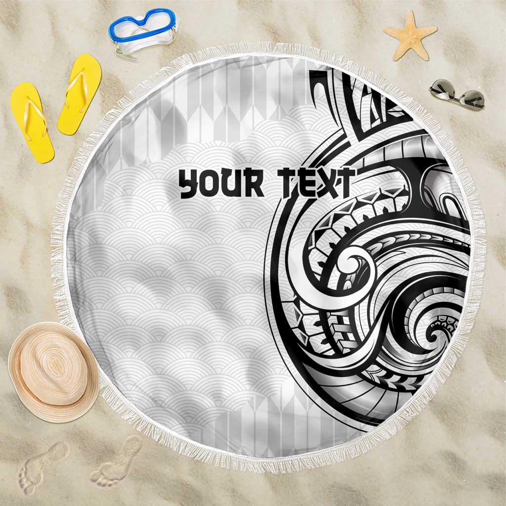 Hawaii and Japanese Culture Personalised Beach Blanket With Polynesian Tribal Tattoo Style LT9 One Size 150cm White - Polynesian Pride