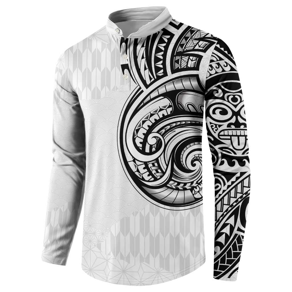 Hawaii and Japanese Culture Personalised Button Sweatshirt With Polynesian Tribal Tattoo Style LT9 - Polynesian Pride