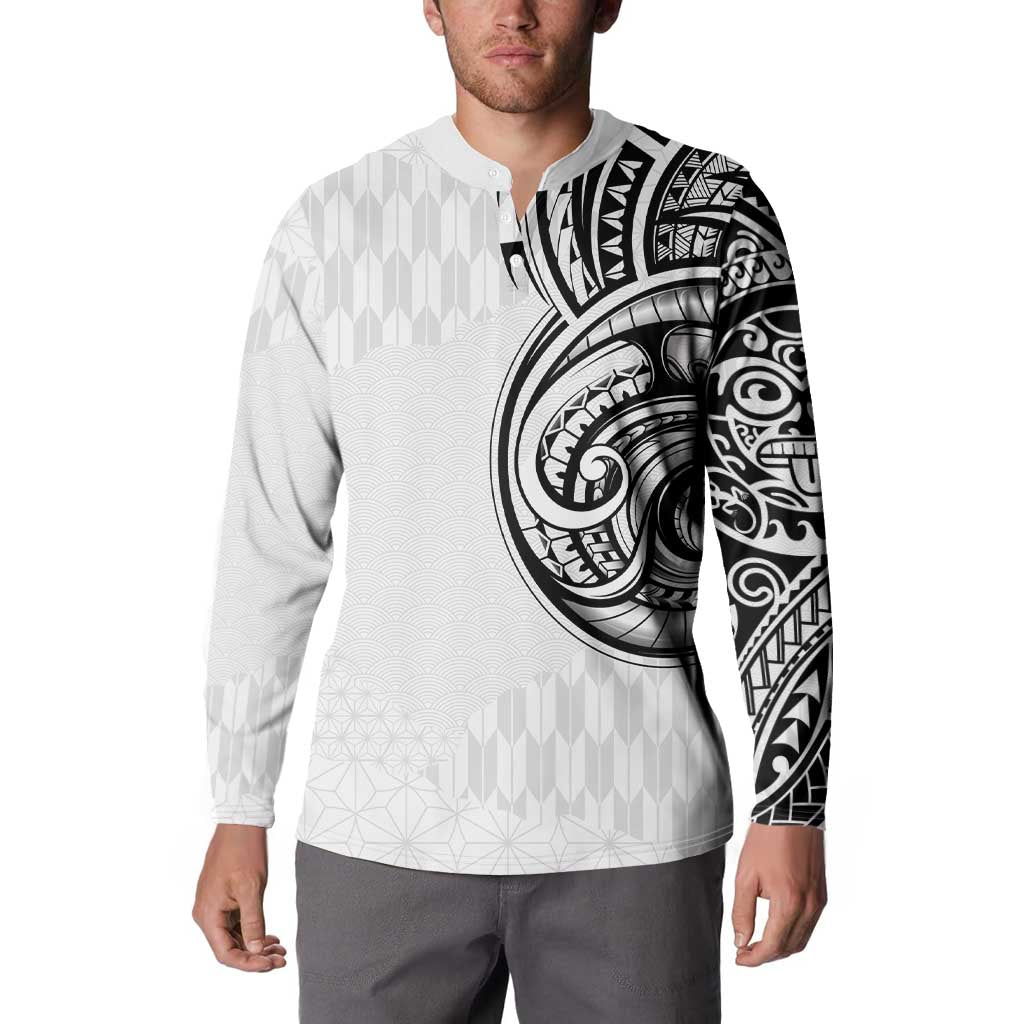 Hawaii and Japanese Culture Personalised Button Sweatshirt With Polynesian Tribal Tattoo Style LT9 - Polynesian Pride