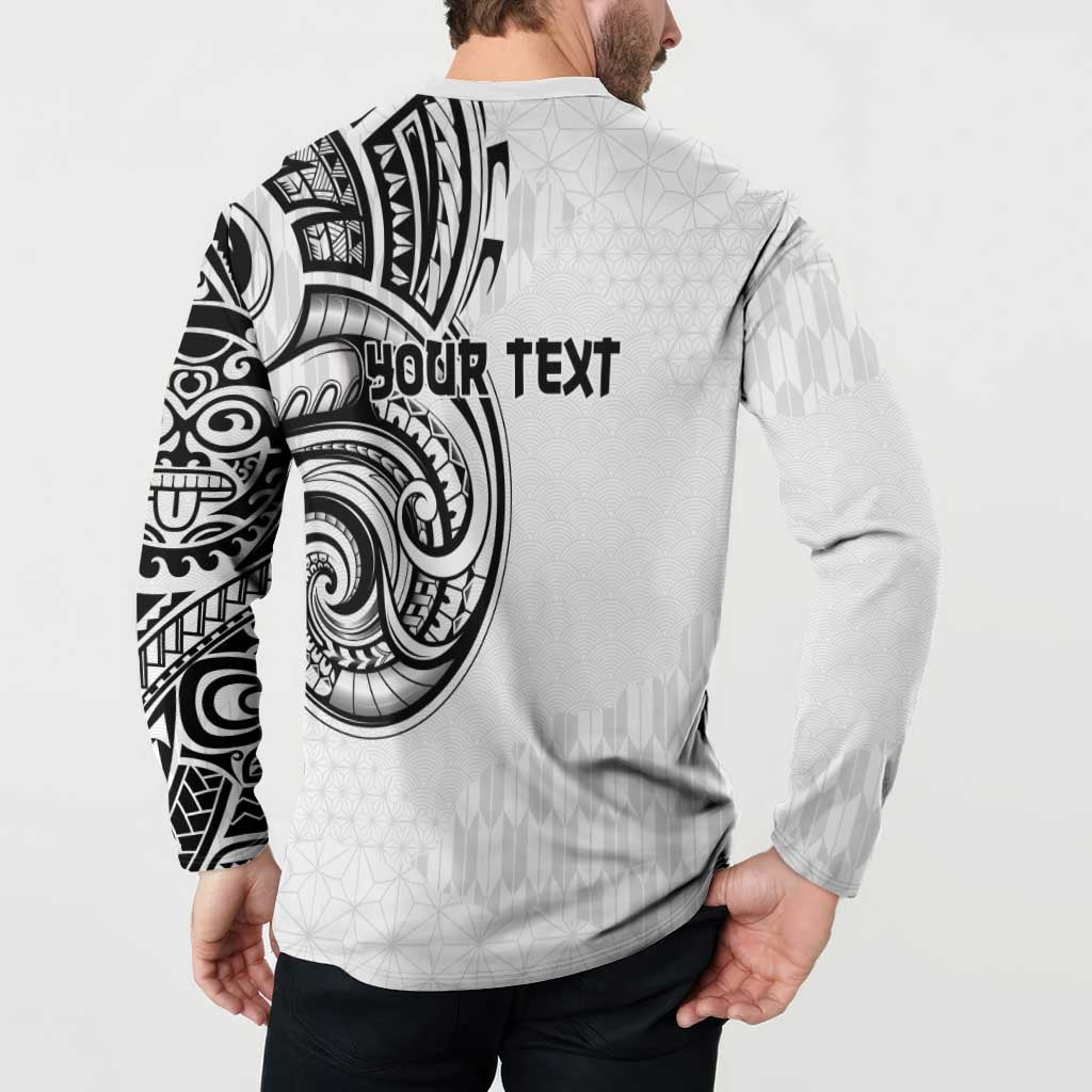 Hawaii and Japanese Culture Personalised Button Sweatshirt With Polynesian Tribal Tattoo Style LT9 - Polynesian Pride