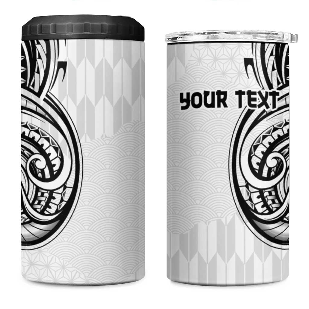 Hawaii and Japanese Culture Personalised 4 in 1 Can Cooler Tumbler With Polynesian Tribal Tattoo Style