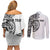 Hawaii and Japanese Culture Personalised Couples Matching Off Shoulder Short Dress and Long Sleeve Button Shirt With Polynesian Tribal Tattoo Style