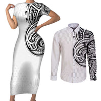Hawaii and Japanese Culture Personalised Couples Matching Short Sleeve Bodycon Dress and Long Sleeve Button Shirt With Polynesian Tribal Tattoo Style