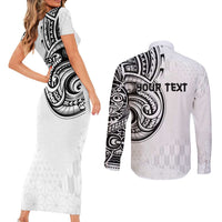 Hawaii and Japanese Culture Personalised Couples Matching Short Sleeve Bodycon Dress and Long Sleeve Button Shirt With Polynesian Tribal Tattoo Style