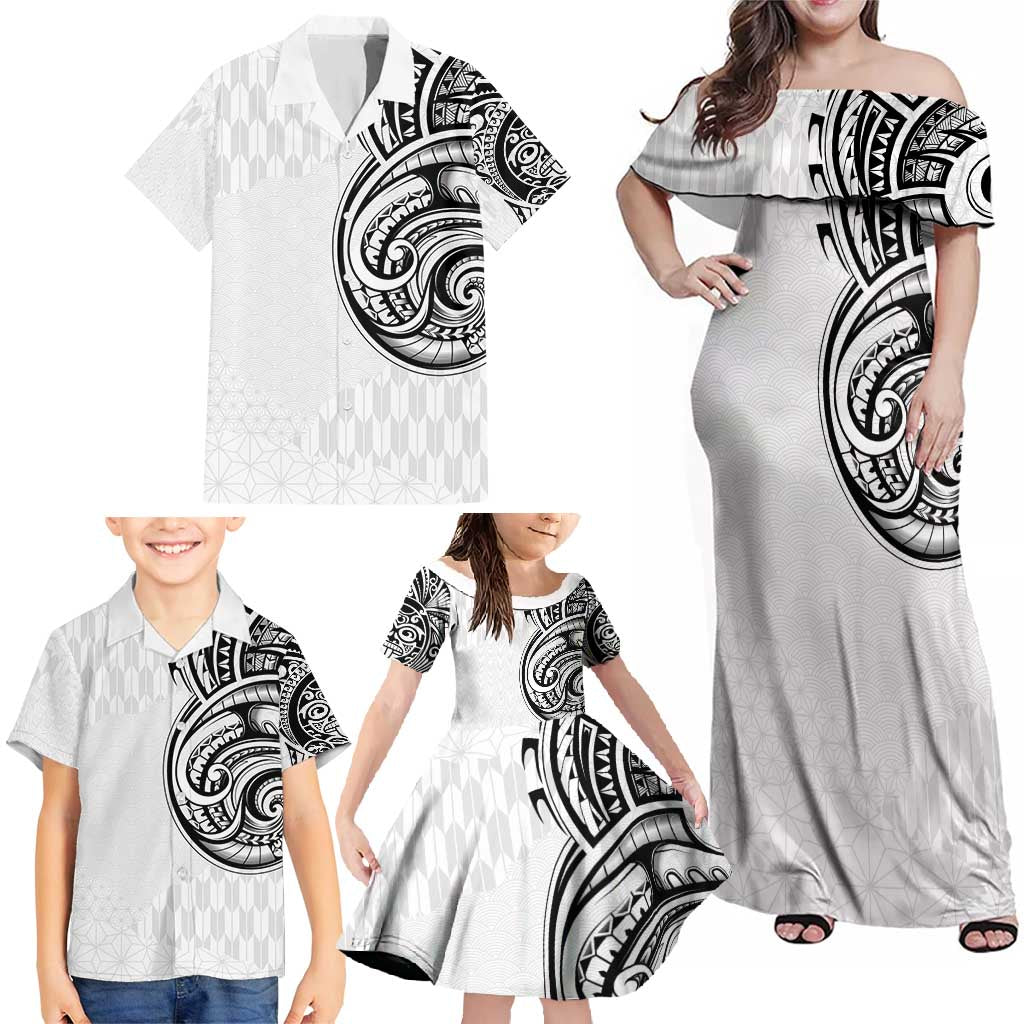 Hawaii and Japanese Culture Personalised Family Matching Off Shoulder Maxi Dress and Hawaiian Shirt With Polynesian Tribal Tattoo Style LT9 - Polynesian Pride