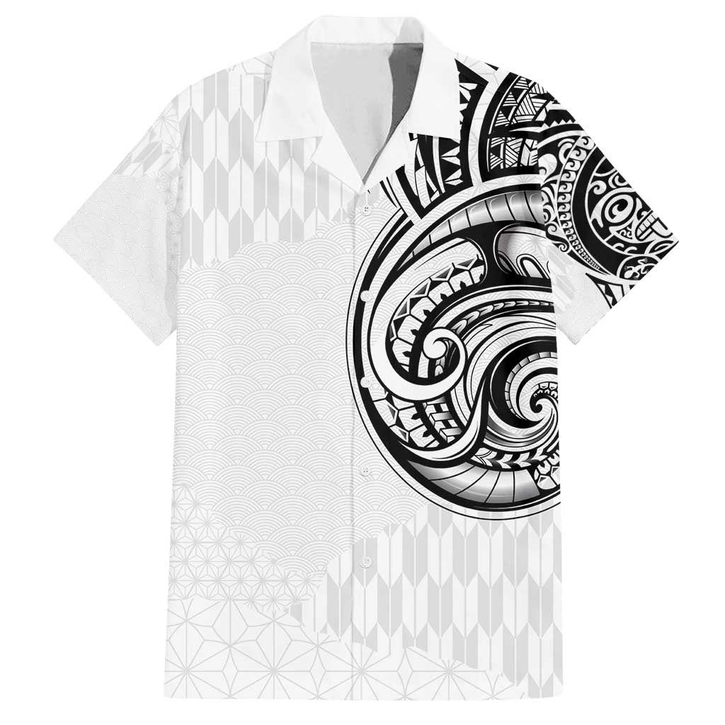 Hawaii and Japanese Culture Personalised Family Matching Off Shoulder Maxi Dress and Hawaiian Shirt With Polynesian Tribal Tattoo Style LT9 Dad's Shirt - Short Sleeve White - Polynesian Pride