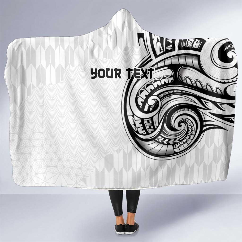 Hawaii and Japanese Culture Personalised Hooded Blanket With Polynesian Tribal Tattoo Style LT9 One Size White - Polynesian Pride