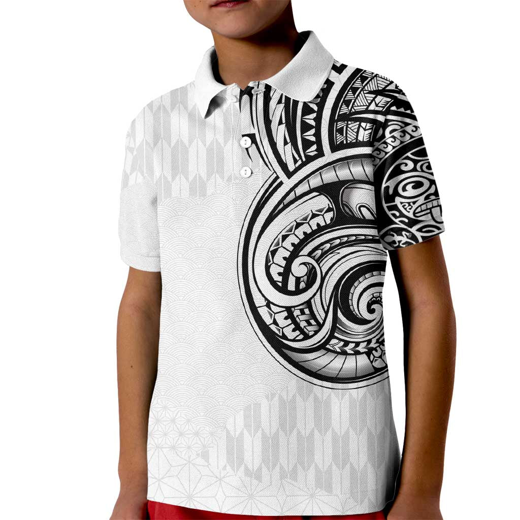 Hawaii and Japanese Culture Personalised Kid Polo Shirt With Polynesian Tribal Tattoo Style