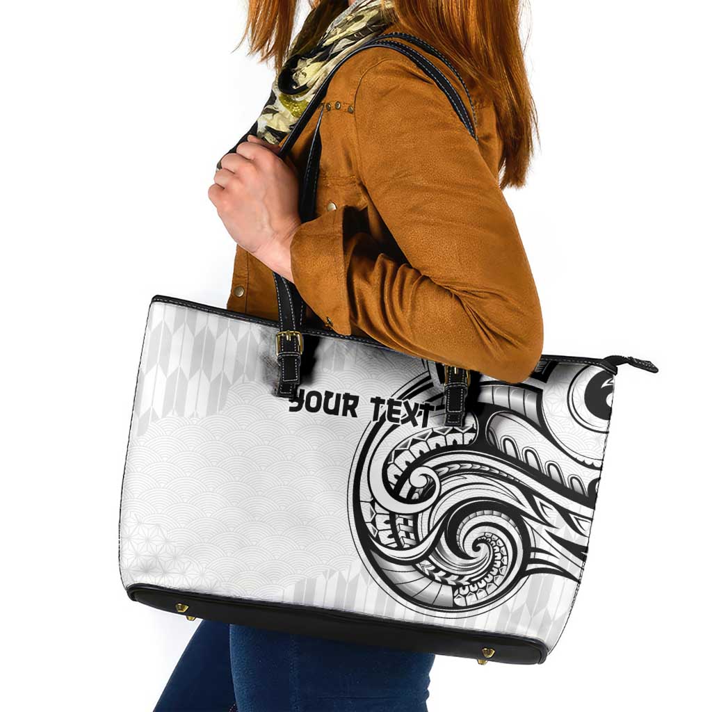 Hawaii and Japanese Culture Personalised Leather Tote Bag With Polynesian Tribal Tattoo Style