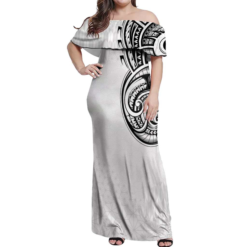 Hawaii and Japanese Culture Personalised Off Shoulder Maxi Dress With Polynesian Tribal Tattoo Style