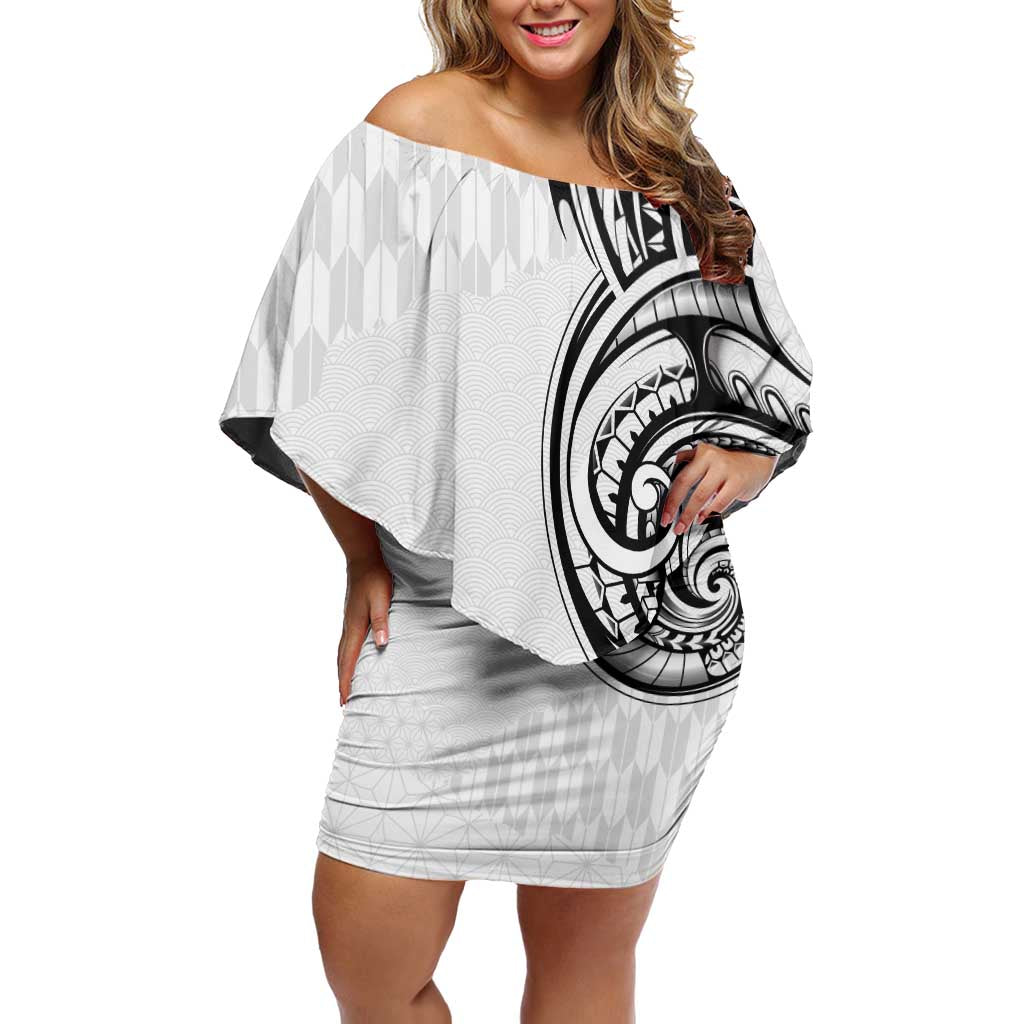 Hawaii and Japanese Culture Personalised Off Shoulder Short Dress With Polynesian Tribal Tattoo Style