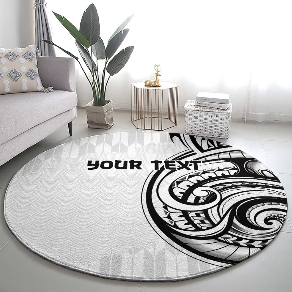 Hawaii and Japanese Culture Personalised Round Carpet With Polynesian Tribal Tattoo Style