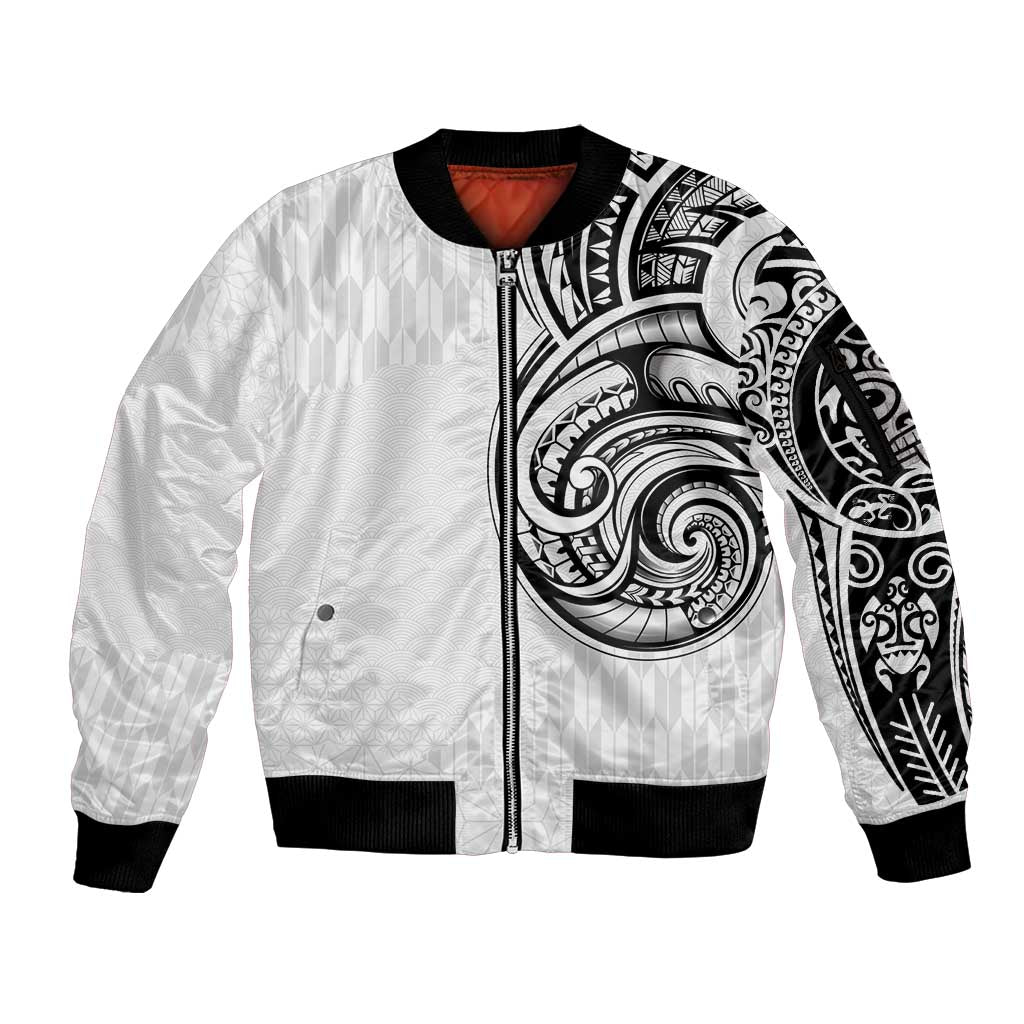 Hawaii and Japanese Culture Personalised Sleeve Zip Bomber Jacket With Polynesian Tribal Tattoo Style