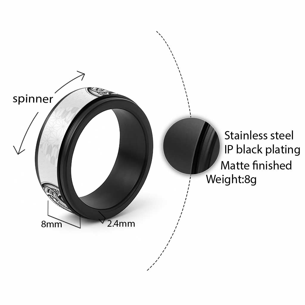 Hawaii and Japanese Culture Spinner Ring With Polynesian Tribal Tattoo Style - Polynesian Pride