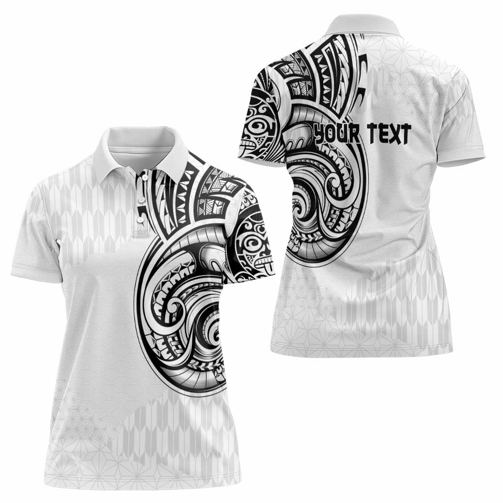 Hawaii and Japanese Culture Personalised Women Polo Shirt With Polynesian Tribal Tattoo Style
