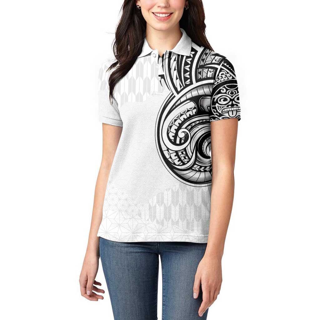 Hawaii and Japanese Culture Personalised Women Polo Shirt With Polynesian Tribal Tattoo Style
