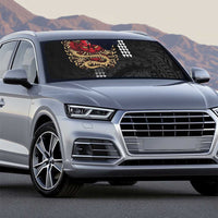 Hawaii and Japanese Oni Mask Personalised Auto Sun Shade Kakau Pattern Dark Art Style - Polynesian Pride