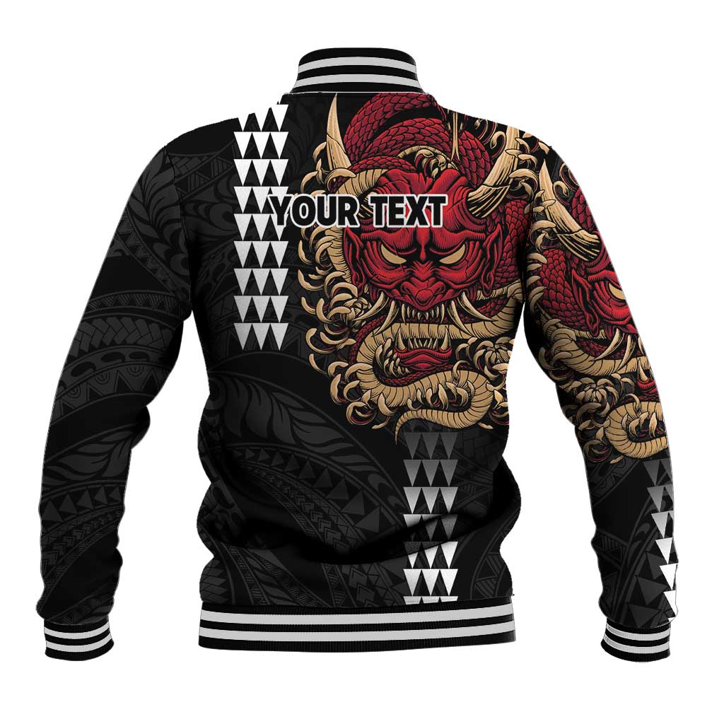 Hawaii and Japanese Oni Mask Personalised Baseball Jacket Kakau Pattern Dark Art Style