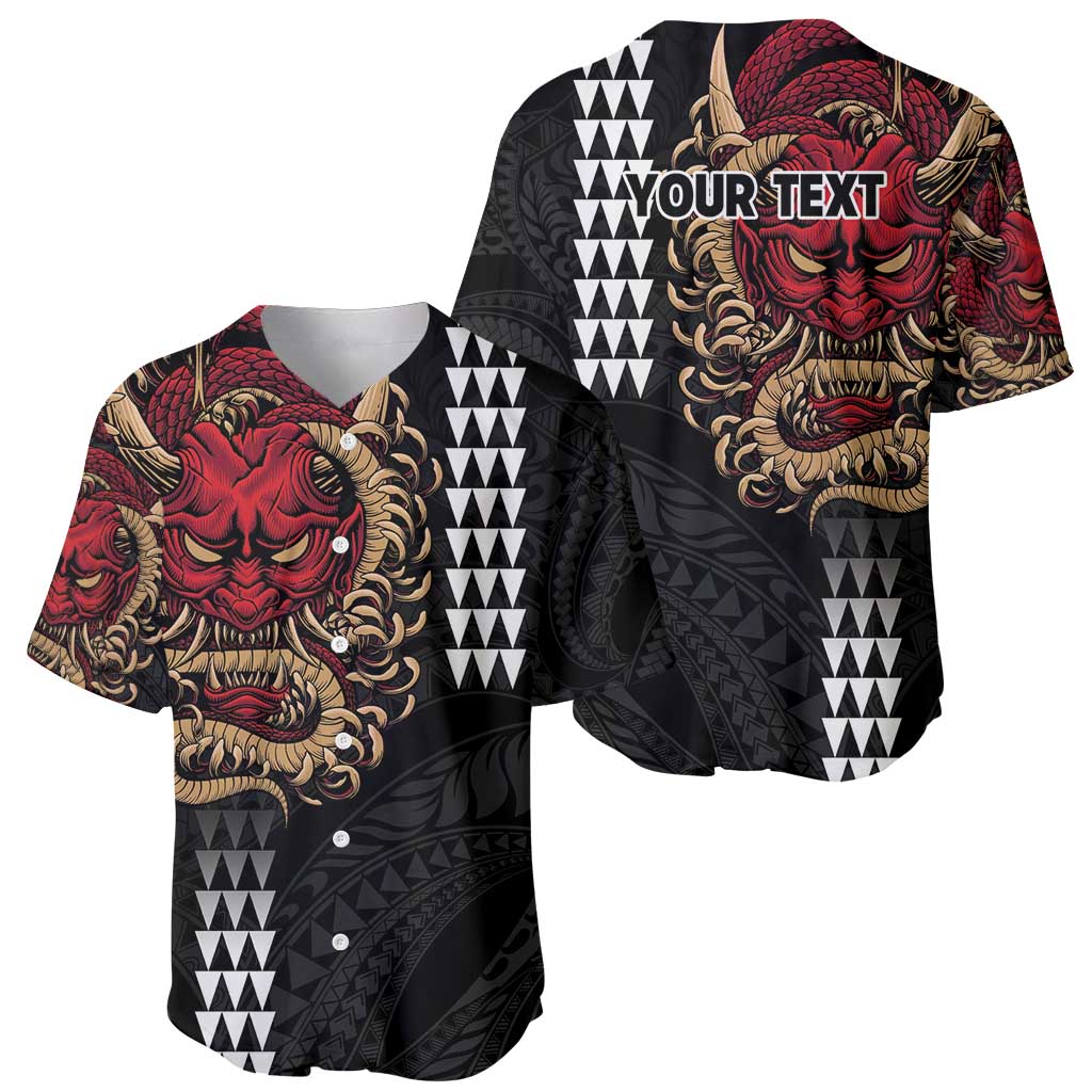Hawaii and Japanese Oni Mask Personalised Baseball Jersey Kakau Pattern Dark Art Style