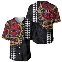 Hawaii and Japanese Oni Mask Personalised Baseball Jersey Kakau Pattern Dark Art Style