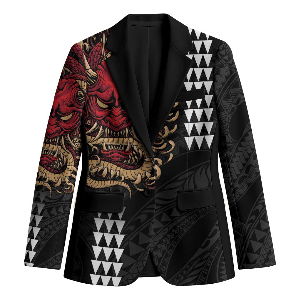 Hawaii and Japanese Oni Mask Personalised Blazer Kakau Pattern Dark Art Style - Polynesian Pride