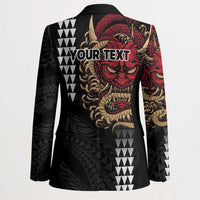 Hawaii and Japanese Oni Mask Personalised Blazer Kakau Pattern Dark Art Style - Polynesian Pride