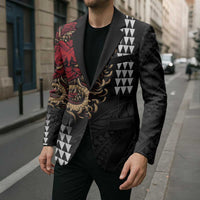 Hawaii and Japanese Oni Mask Personalised Blazer Kakau Pattern Dark Art Style - Polynesian Pride