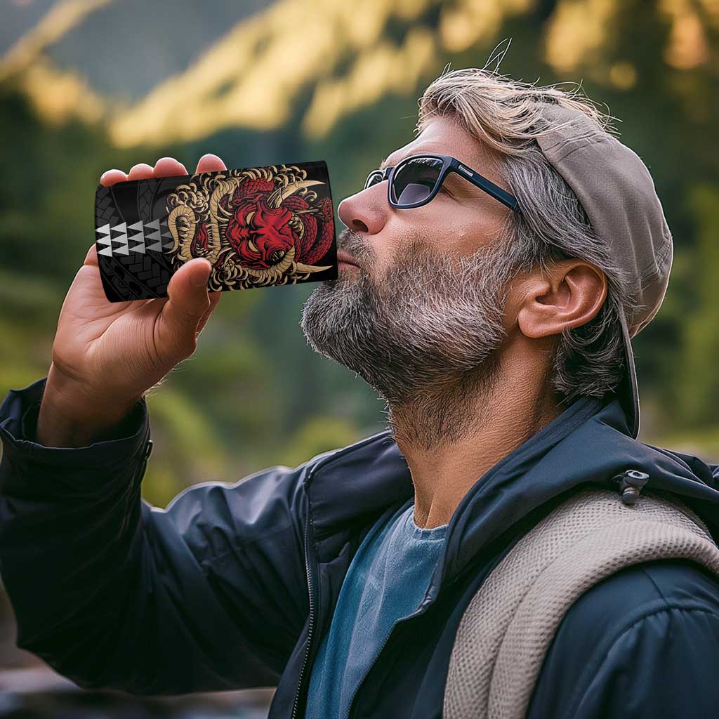 Hawaii and Japanese Oni Mask Personalised 4 in 1 Can Cooler Tumbler Kakau Pattern Dark Art Style