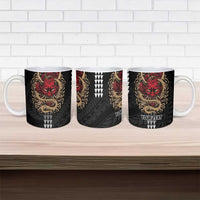 Hawaii and Japanese Oni Mask Personalised Ceramic Mug Kakau Pattern Dark Art Style - Polynesian Pride