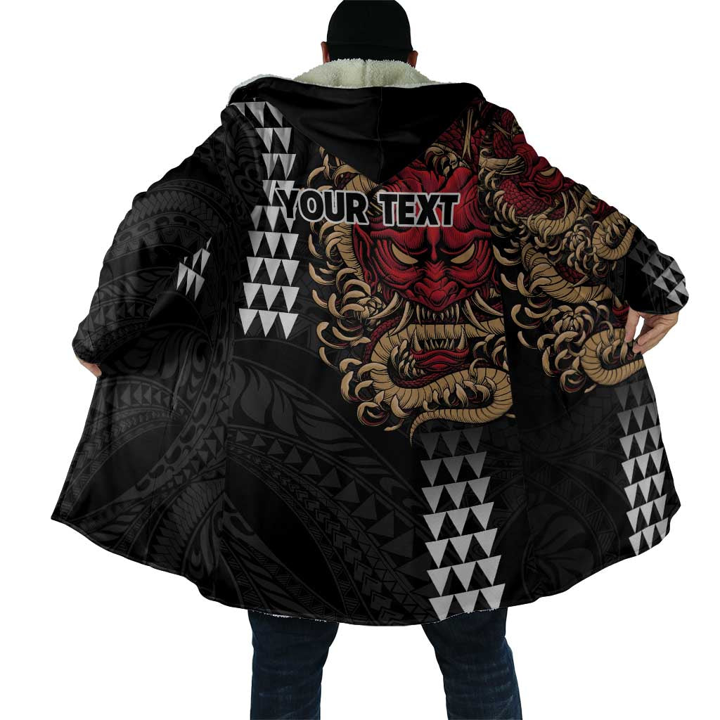 Hawaii and Japanese Oni Mask Personalised Cloak Kakau Pattern Dark Art Style - Polynesian Pride