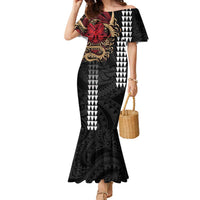 Hawaii and Japanese Oni Mask Personalised Family Matching Mermaid Dress and Hawaiian Shirt Kakau Pattern Dark Art Style