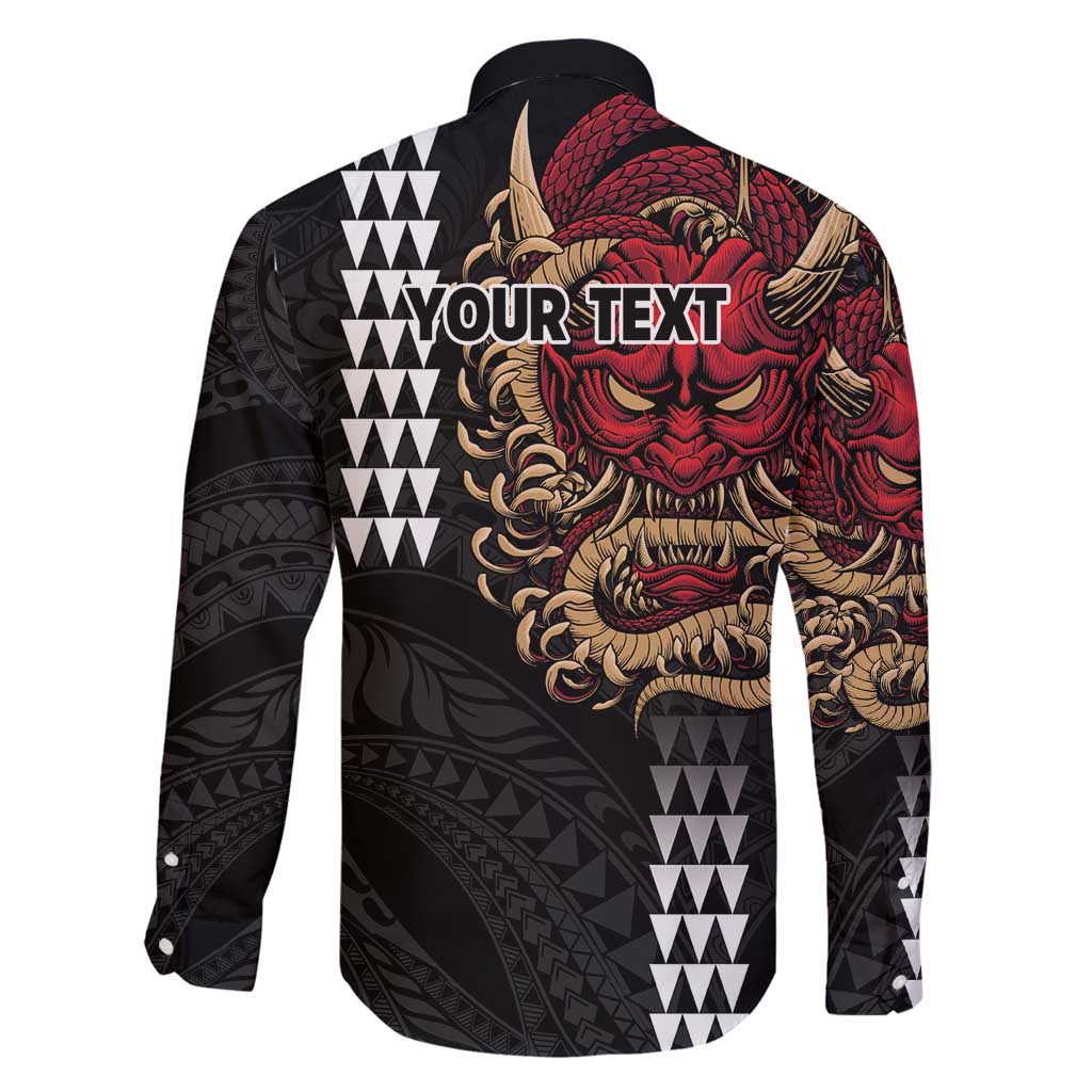 Hawaii and Japanese Oni Mask Personalised Family Matching Tank Maxi Dress and Hawaiian Shirt Kakau Pattern Dark Art Style