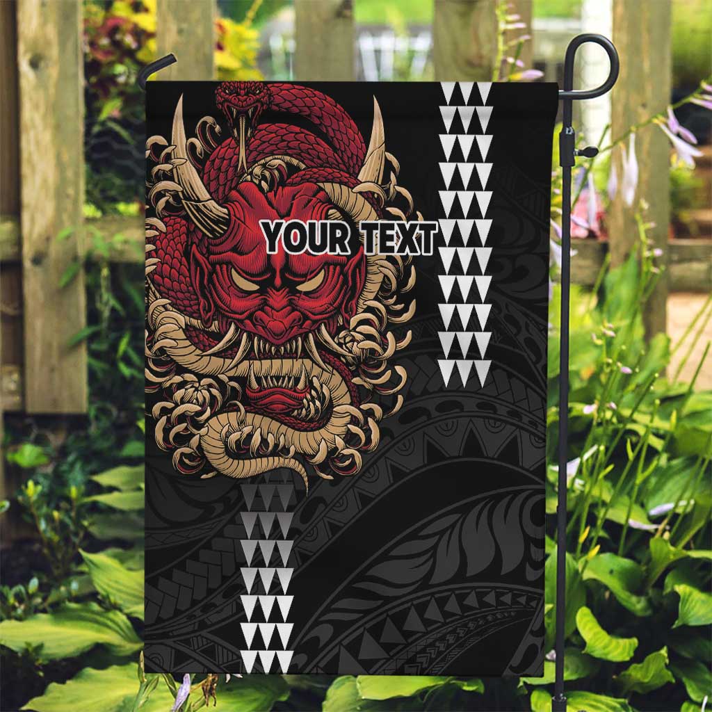 Hawaii and Japanese Oni Mask Personalised Garden Flag Kakau Pattern Dark Art Style