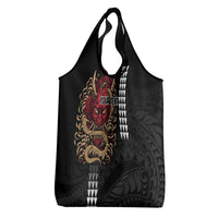 Hawaii and Japanese Oni Mask Personalised Grocery Bag Kakau Pattern Dark Art Style