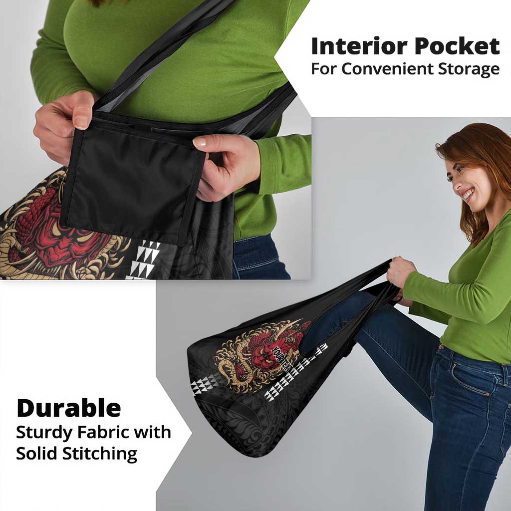 Hawaii and Japanese Oni Mask Personalised Grocery Bag Kakau Pattern Dark Art Style