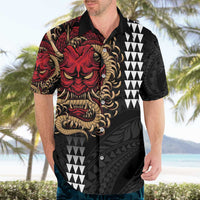 Hawaii and Japanese Oni Mask Personalised Hawaiian Shirt Kakau Pattern Dark Art Style
