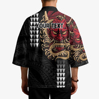 Hawaii and Japanese Oni Mask Personalised Kimono Kakau Pattern Dark Art Style - Polynesian Pride