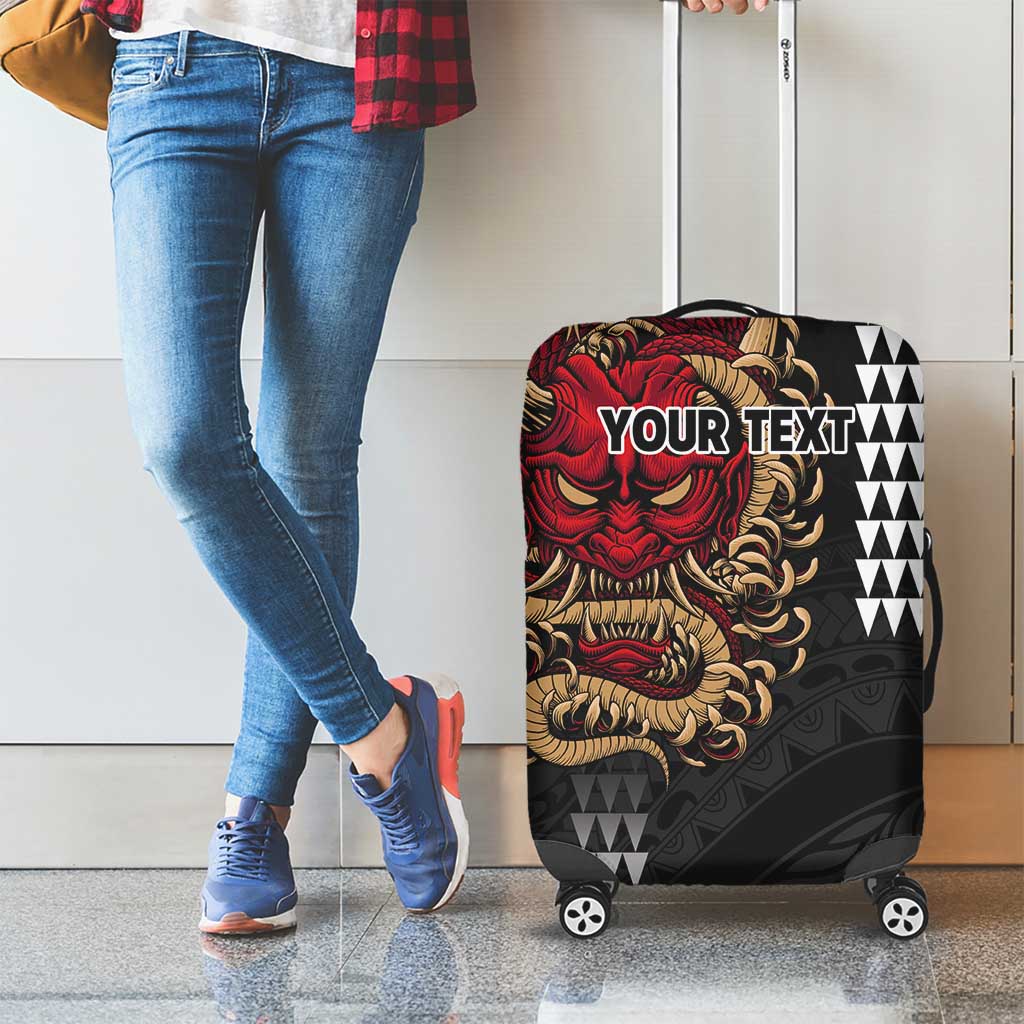 Hawaii and Japanese Oni Mask Personalised Luggage Cover Kakau Pattern Dark Art Style