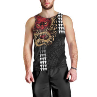 Hawaii and Japanese Oni Mask Personalised Men Tank Top Kakau Pattern Dark Art Style