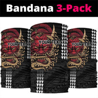 Hawaii and Japanese Oni Mask Personalised Neck Gaiter Kakau Pattern Dark Art Style - Polynesian Pride