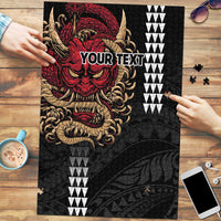 Hawaii and Japanese Oni Mask Personalised Puzzle Kakau Pattern Dark Art Style - Polynesian Pride
