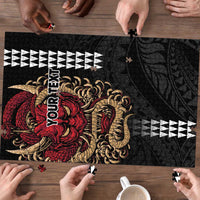 Hawaii and Japanese Oni Mask Personalised Puzzle Kakau Pattern Dark Art Style - Polynesian Pride