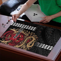 Hawaii and Japanese Oni Mask Personalised Puzzle Kakau Pattern Dark Art Style - Polynesian Pride