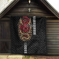 Hawaii and Japanese Oni Mask Personalised Quilt Kakau Pattern Dark Art Style