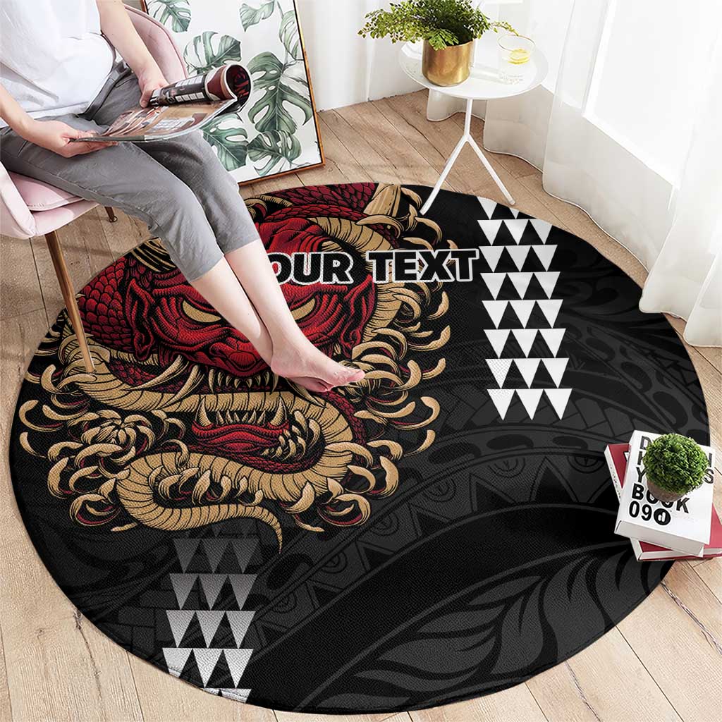 Hawaii and Japanese Oni Mask Personalised Round Carpet Kakau Pattern Dark Art Style